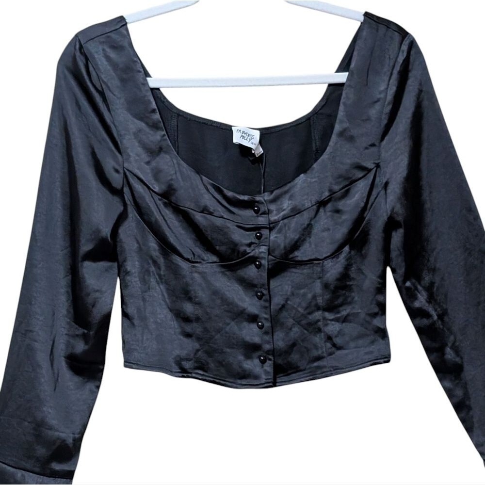 NWT Princess Polly Watch me long sleeve black crop top satin twee Coquette 4 - Picture 8 of 8